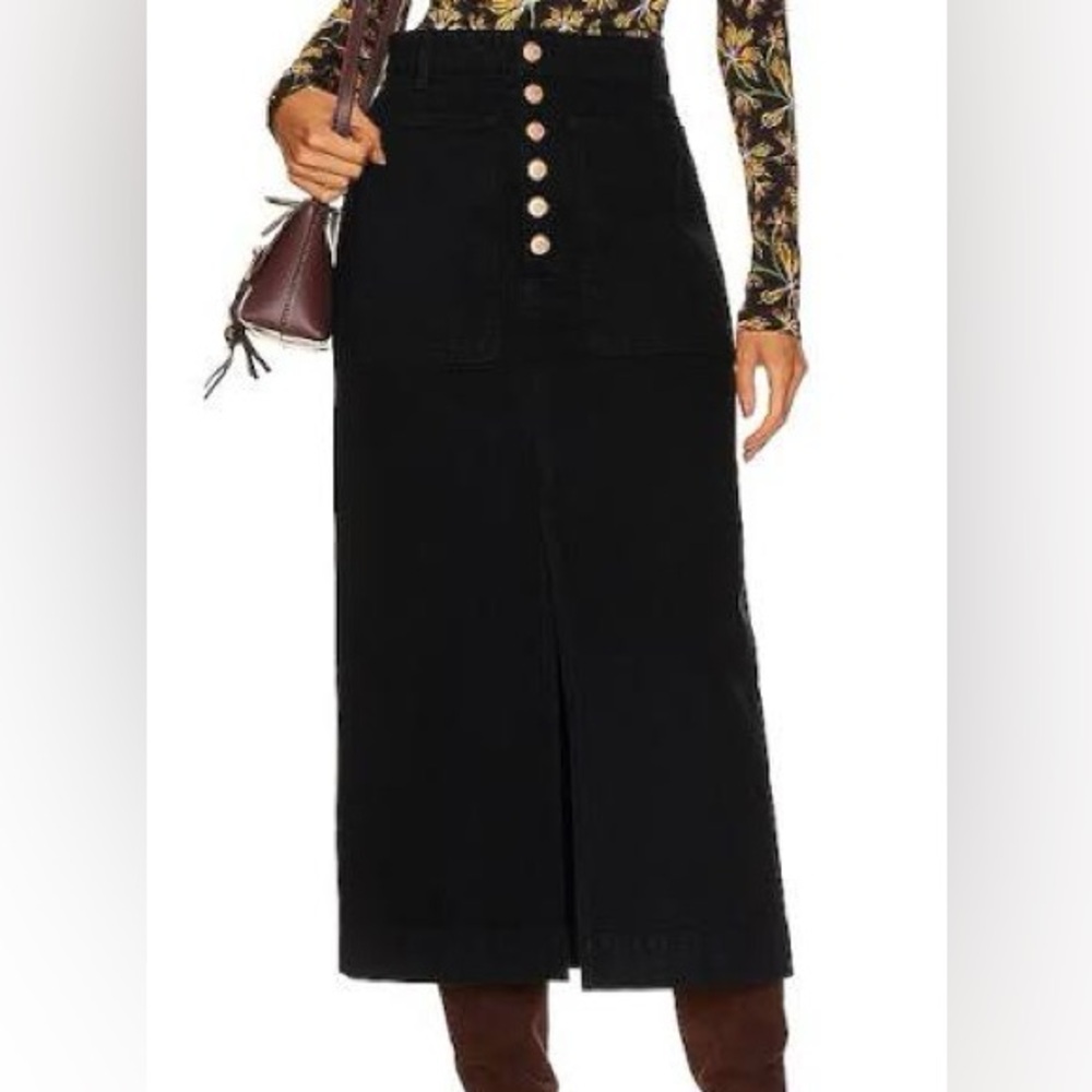 Ulla Johnson Bea Black Denim Midi Skirt